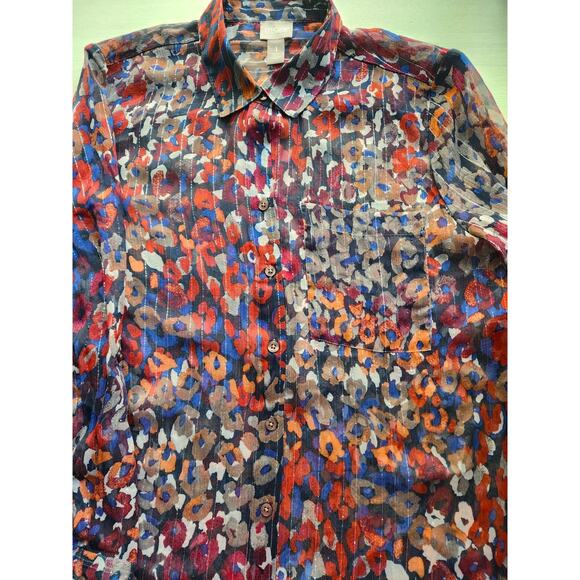 TOP/BLOUSE-CHICO'S-Multi Color-Silver Glimmer Pinstrip-Shirt Style-Chico's 1/SM - Picture 15 of 16